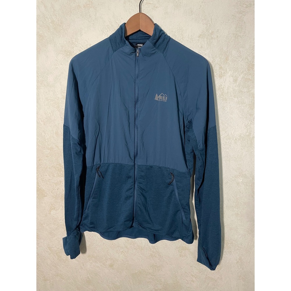 REI Co-op Mens Medium Hybrid Grid Fleece Insulated Jacket Blue Full Zip Hiking